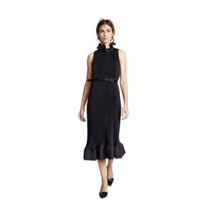 NWOT Tibi Pleated Sleeveless Flounce Hem Dress Womens XS Black Sleeveless Belted